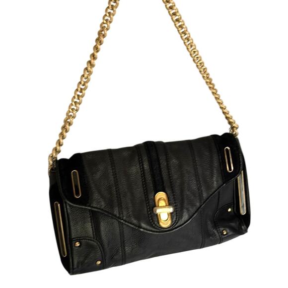 Jill Stuart Black and Gold Shoulder Bag with Chain Detail - Picture 1 of 12